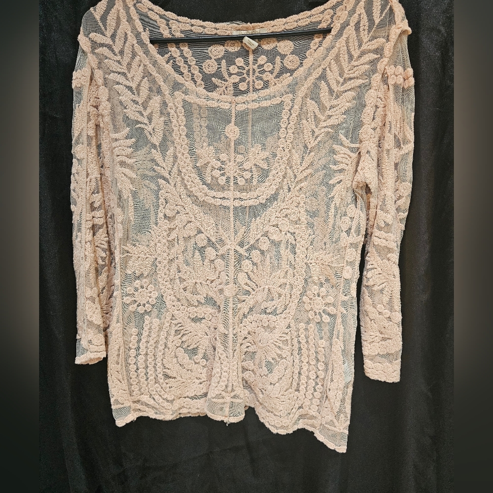 Sheer peach top with lace detail